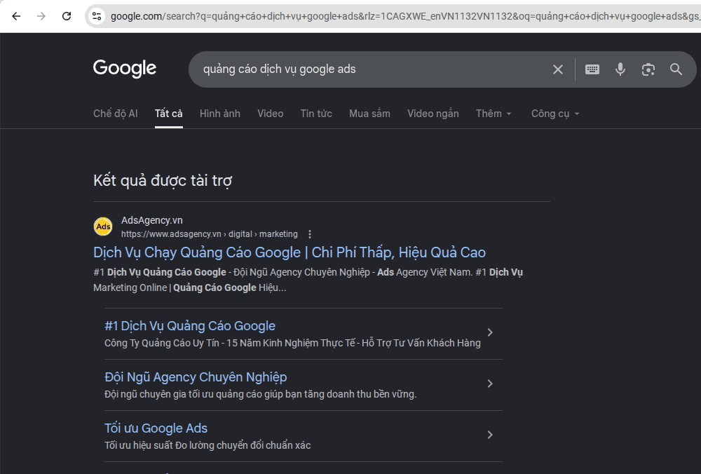 ví dụ quảng cáo google ads trên trang tìm kiếm